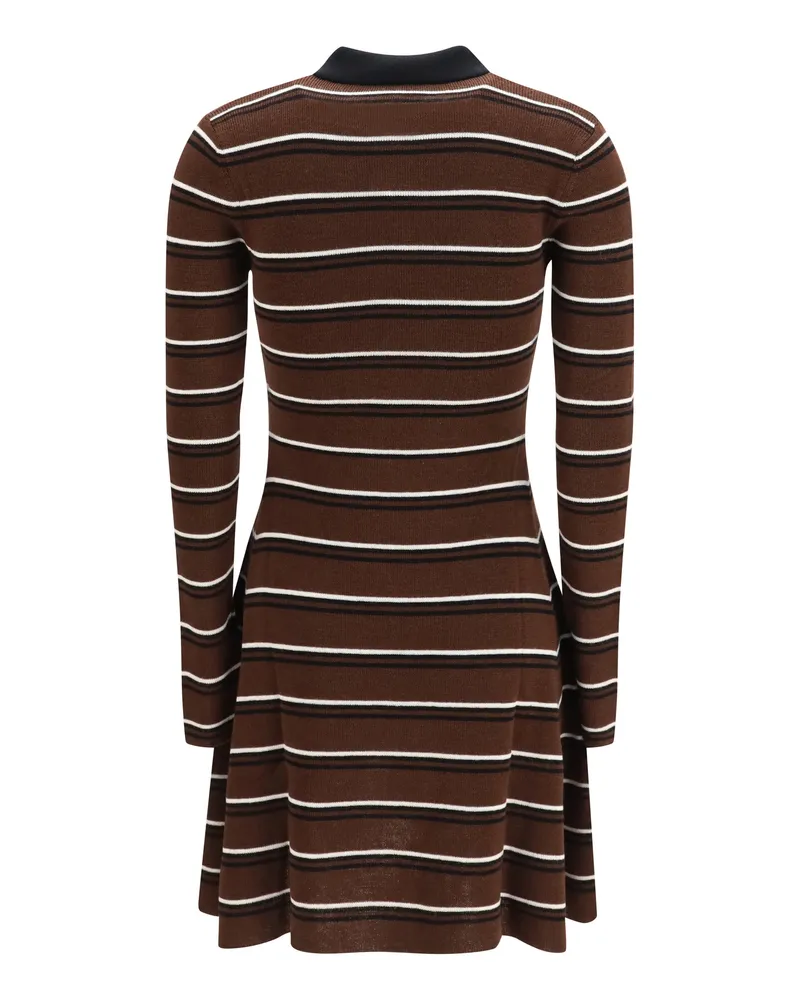 Ganni Women Striped Wool Polo Dress Multicolour Ovis Aries Brown