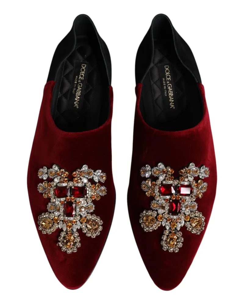 Dolce & Gabbana Men's Crystal-Embellished Velvet Loafer Red Cotton Goatskin Red