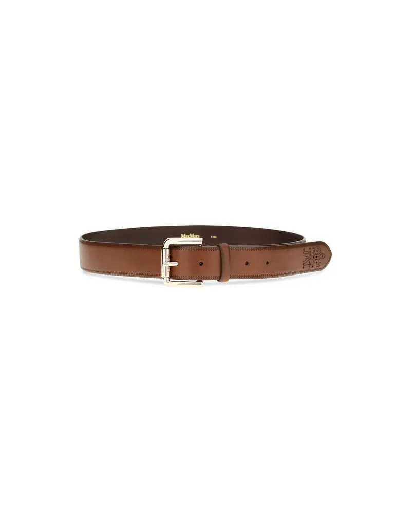 Max Mara Women Brown Calf Leather Bos Taurus Regular Belt Brown