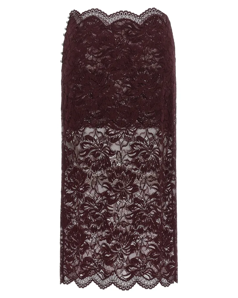 Paco Rabanne Floral Lace Skirt — Burgundy Burgundy