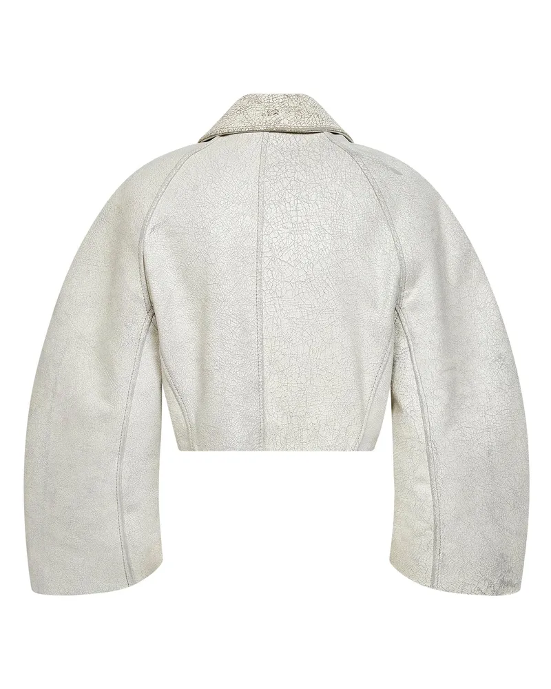 Diesel Women's Cropped Crackled Leather Jacket Beige Sheepskin Bomber Beige