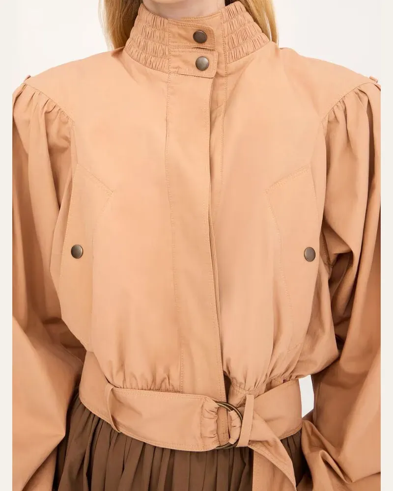 Chloé Puffed-Sleeve Belted Jacket — Beige Beige