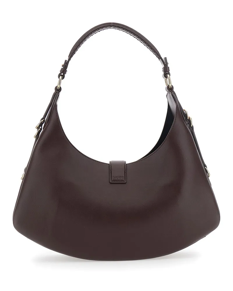Ganni Women's Shoulder Bag Kat Piccola Brown Leather Brown