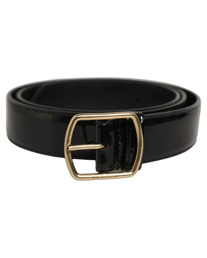 Dolce & Gabbana Patent Leather with Gold Buckle Belt — Black Black