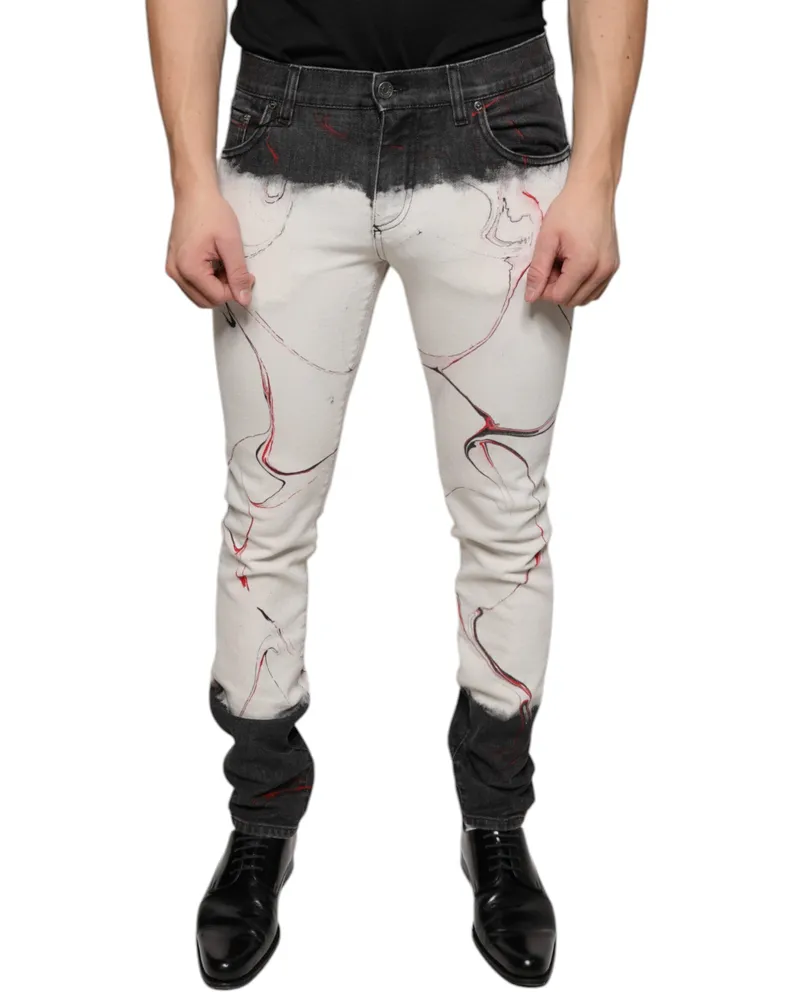 Dolce & Gabbana Black White Printed Skinny Men Denim Jeans And Cotton Elastane Stretch Clothing Multicolor