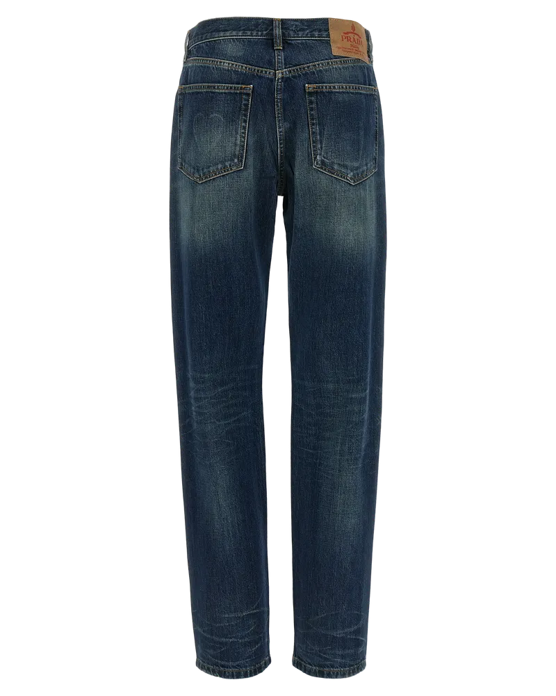 Prada Women's Blue Cotton Straight-Leg Jeans Clothing Blue