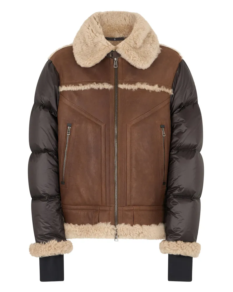 Moncler Nappa & Shearling-Trimmed Down Jacket — Brown Brown