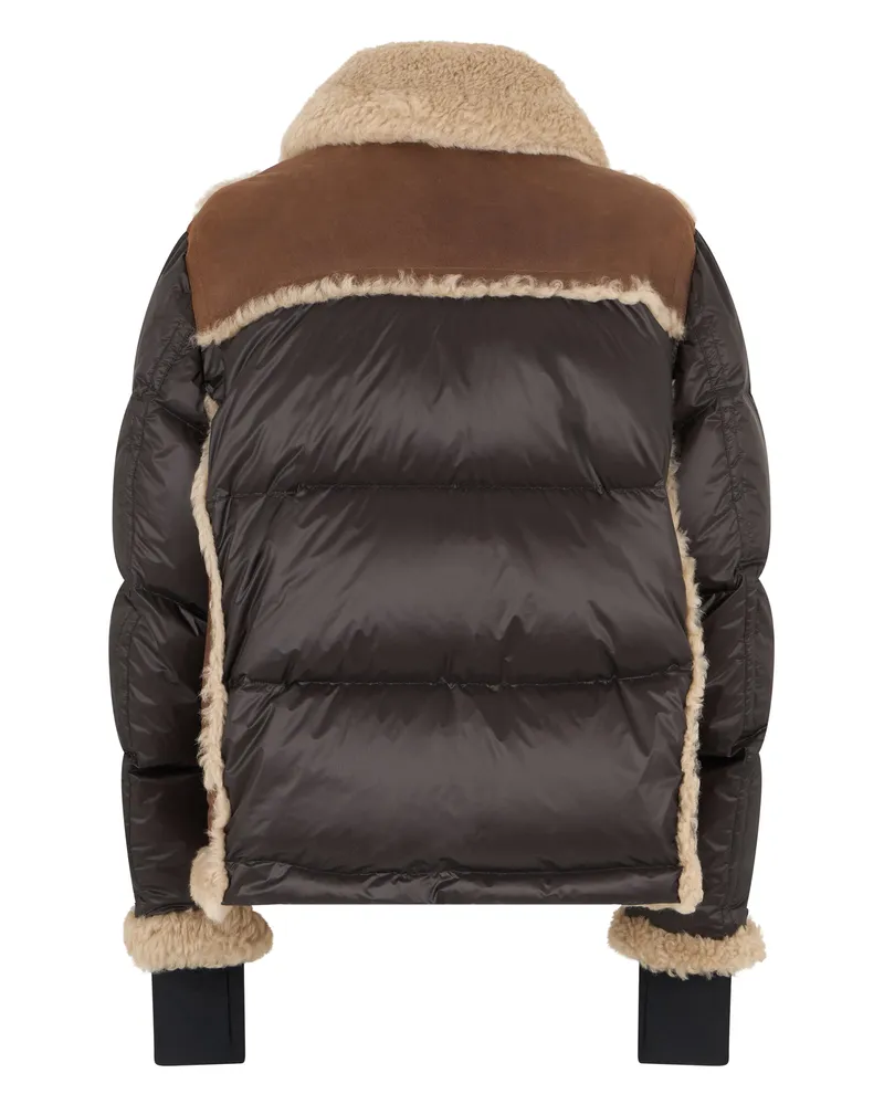 Moncler Men's Short Down Jacket Brown Nappa & Shearling Calfskin Padded Brown