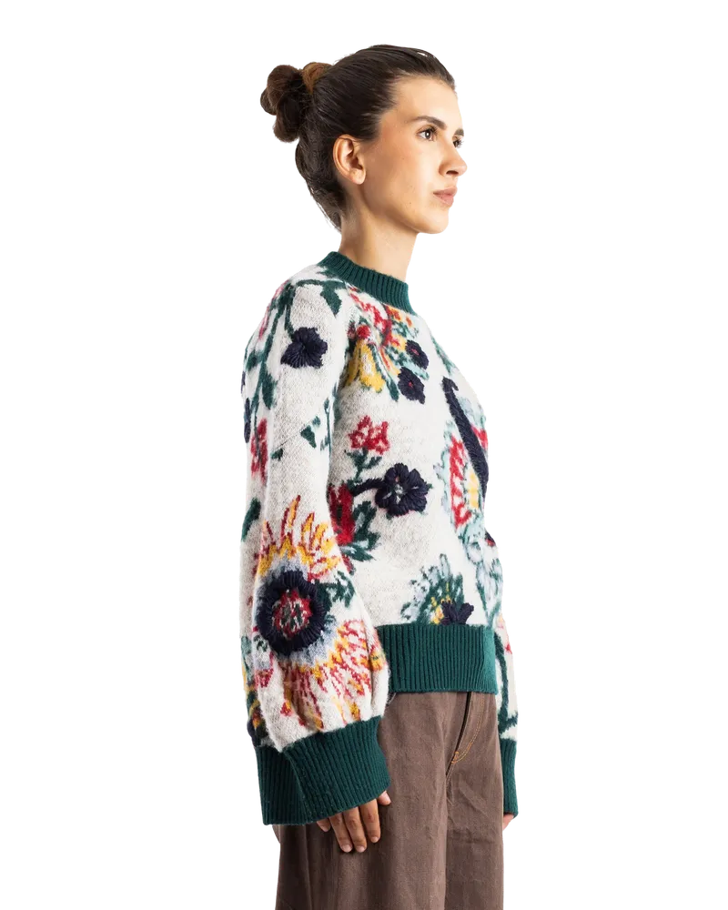 Sacai Women's Pull En Maille Floral Jacquard Knit Pullover Ivoire Beige Sweater Beige