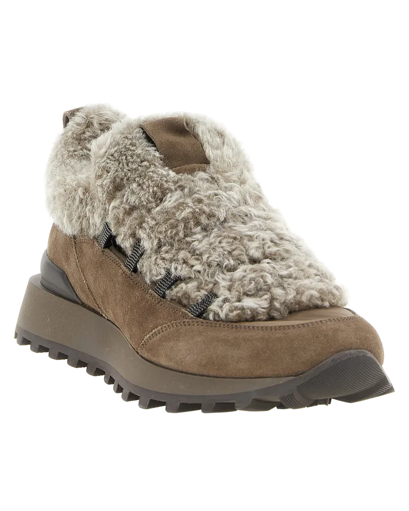 Brunello Cucinelli Women's Brown Calfskin Chunky Sneakers Brown