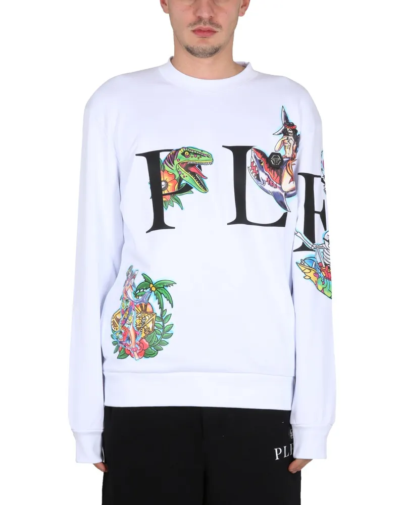 Philipp Plein Logo-Embroidered Cotton Sweatshirt — White White