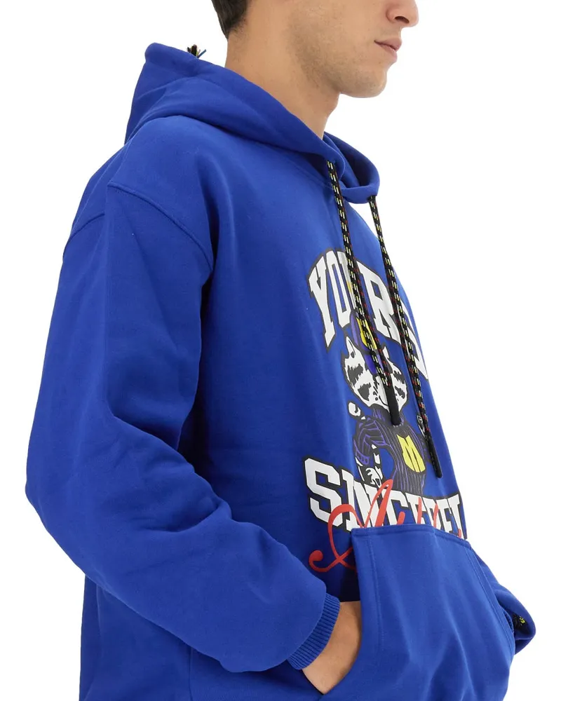 MSGM Logo-Embroidered Cotton Sweatshirt — Blue Blue