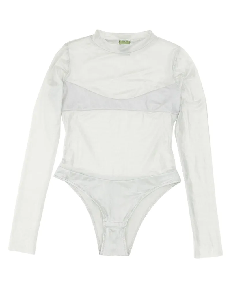 Not After Ten Tulle Medium Neck Bodysuit — Silver Silver