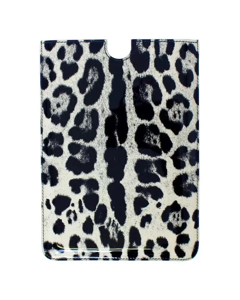 Dolce & Gabbana Women's White Leopard Pattern Leather Ebook Cover Tablet Case Black-White Accessory Black/white White