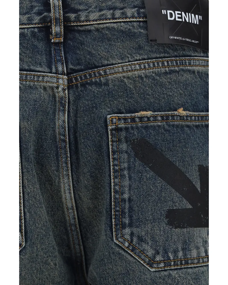 OFF-WHITE Half Arrow Screen-Printed Jeans — Blue Blue