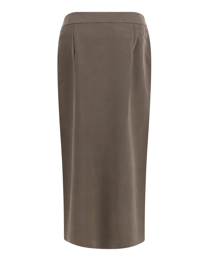 Giorgio Armani Women's Silk And Wool Wrap Long Skirt With Patch Pocket Mud Brown