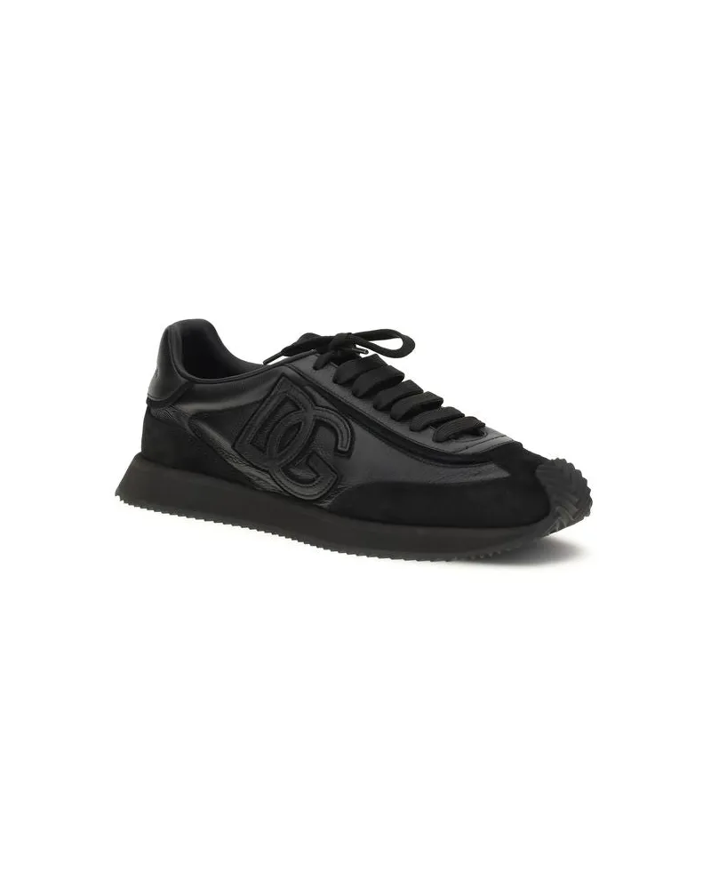 Dolce & Gabbana Men's Black Calf Leather Bos Taurus Athletic Sneakers Black