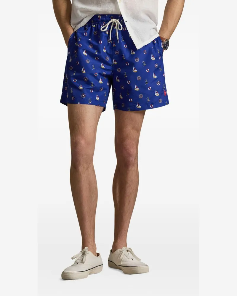 Ralph Lauren Men's Swim Shorts Traveller 14.5 Cm Blue Polyester Suits Blue