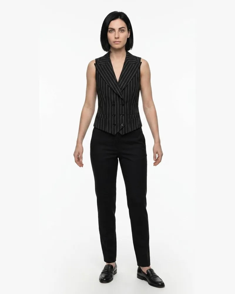 Dolce & Gabbana Pinstriped Wool-Silk Blend Waistcoat — Black Black