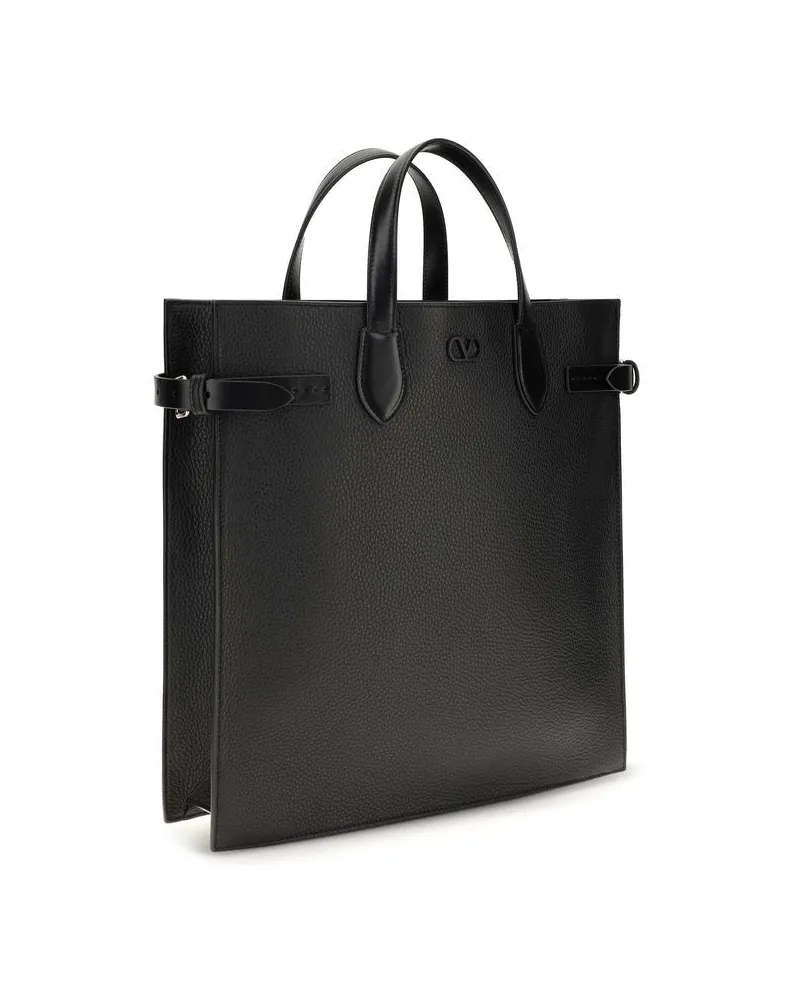 Valentino Garavani Men's Black Calf Leather Bos Taurus Shoulder Bag Black