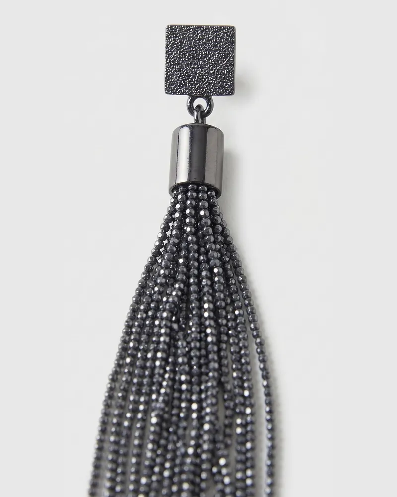 Brunello Cucinelli Womens Black Silver Tassel Earrings Bijoux Black