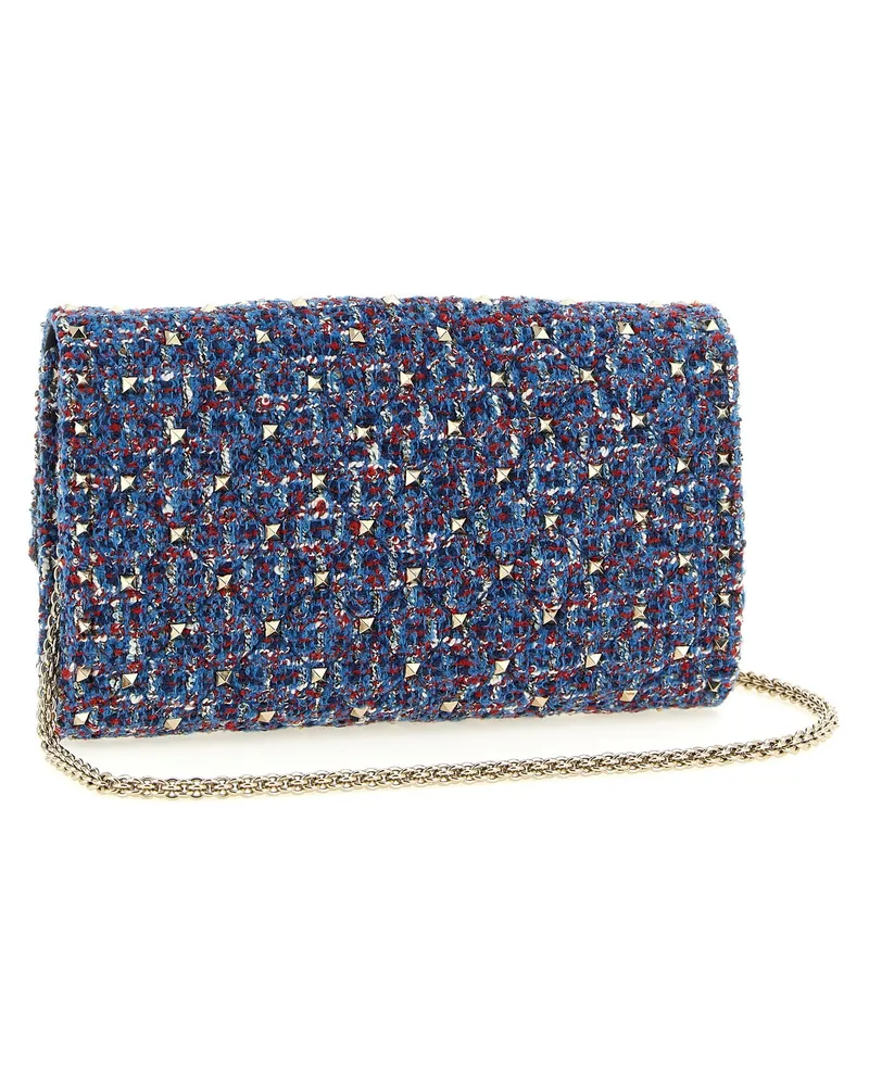 Valentino Garavani Studded Tweed Shoulder Bag — Blue Blue