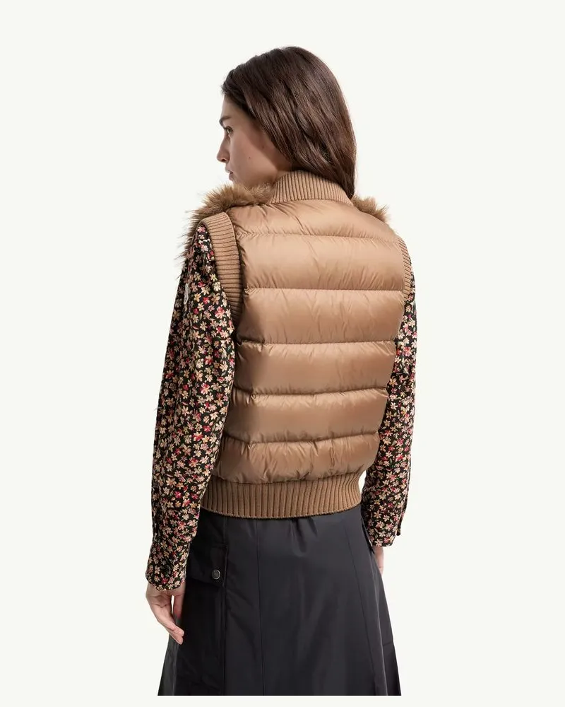 Moncler Fur-Trim Knit Vest Marron