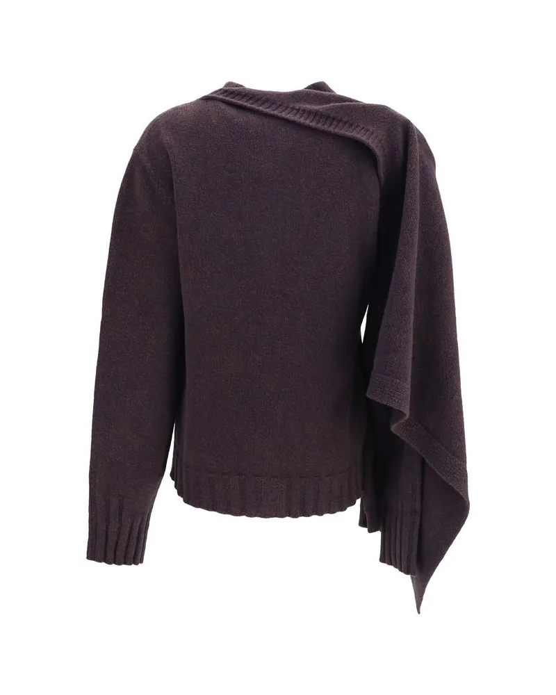 ATTICO Single-Shoulder Cape Detail Cardigan — Brown Brown