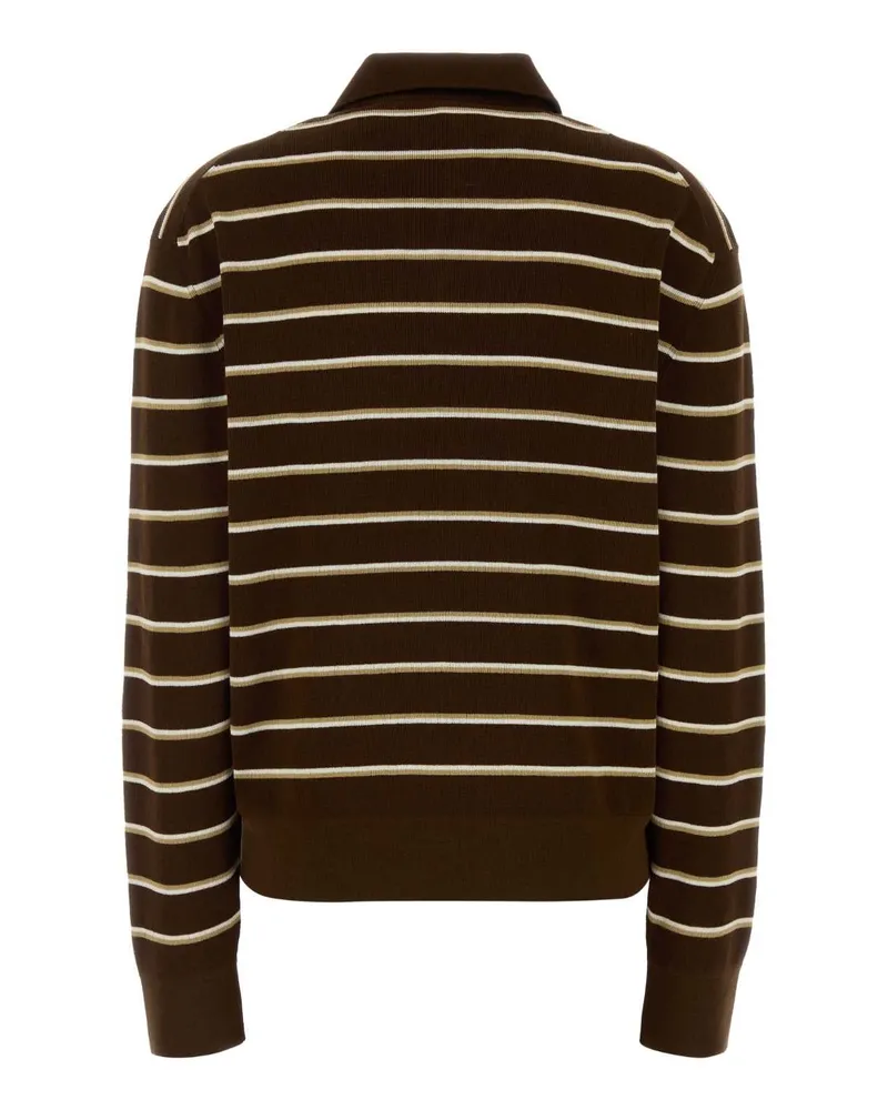Miu Miu Women's Embroidered Stretch Cotton Blend Polo Shirt Cacao Brown