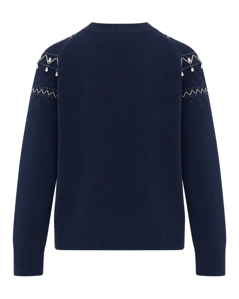 Liu Jo Crystal-Embellished Fair Isle Sweater — Navy Navy