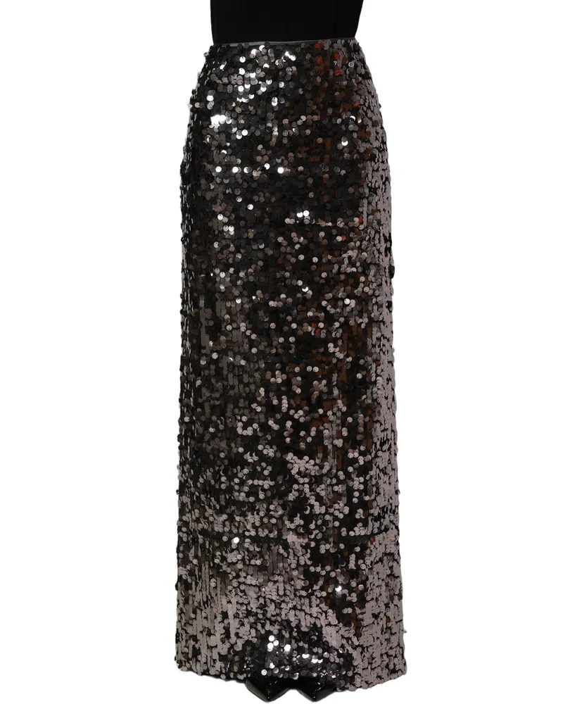 Dolce & Gabbana Women's Brown Sequinned Embellished Pencil Cut Skirt Nylon Brown