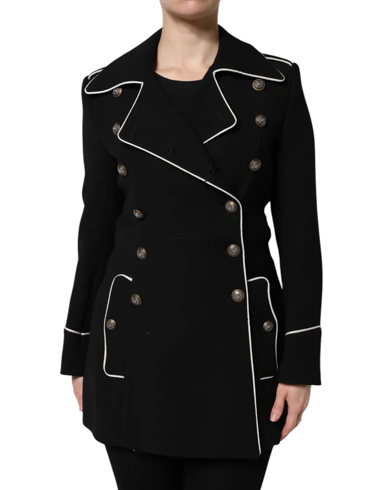 Dolce & Gabbana Women's Black Wool Double Breasted Blazer Jacket Virgin Nylon Clothing Black