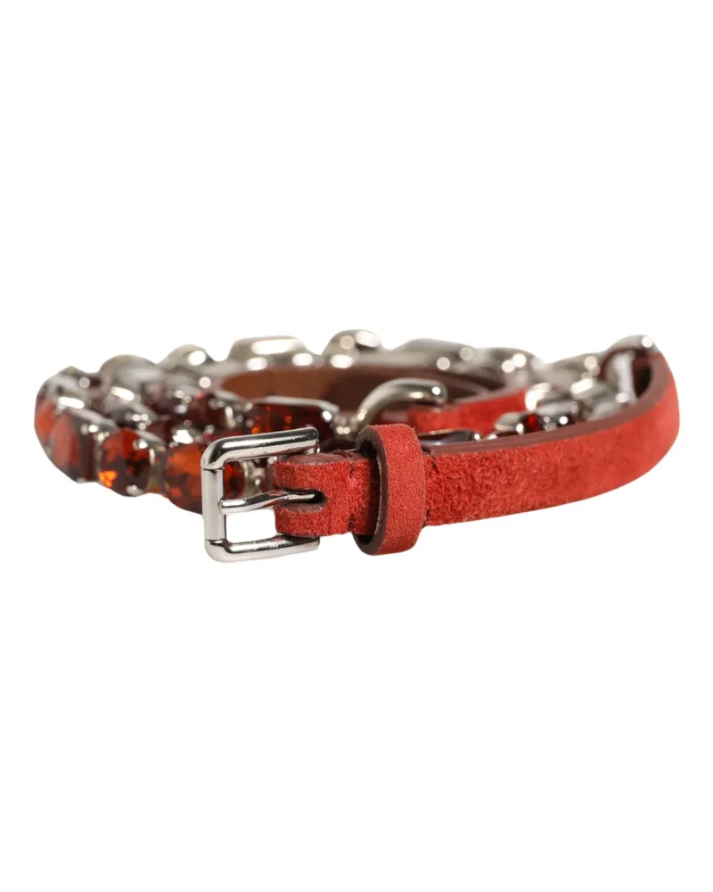 Dolce & Gabbana Women's Red Velvet Crystals Chain Embellished Belt Goat Cristal Real Brass Red