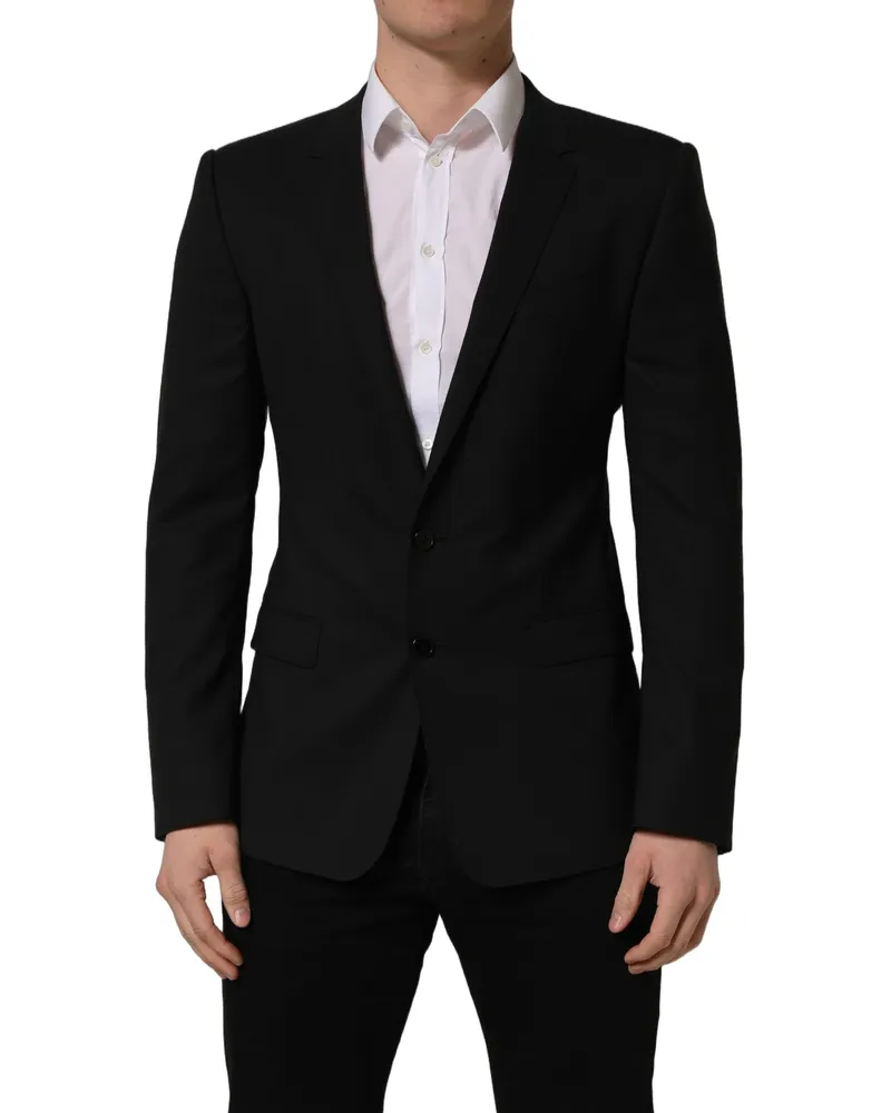 Dolce & Gabbana Men's Black Wool Single Breasted Blazer Jacket Virgin Elastane Clothing Black