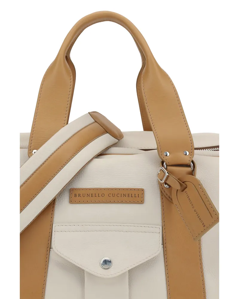 Brunello Cucinelli Men's Travel Bag Street Ice-Natural Calf Leather Luggage & Holdalls Ice/natural Cream