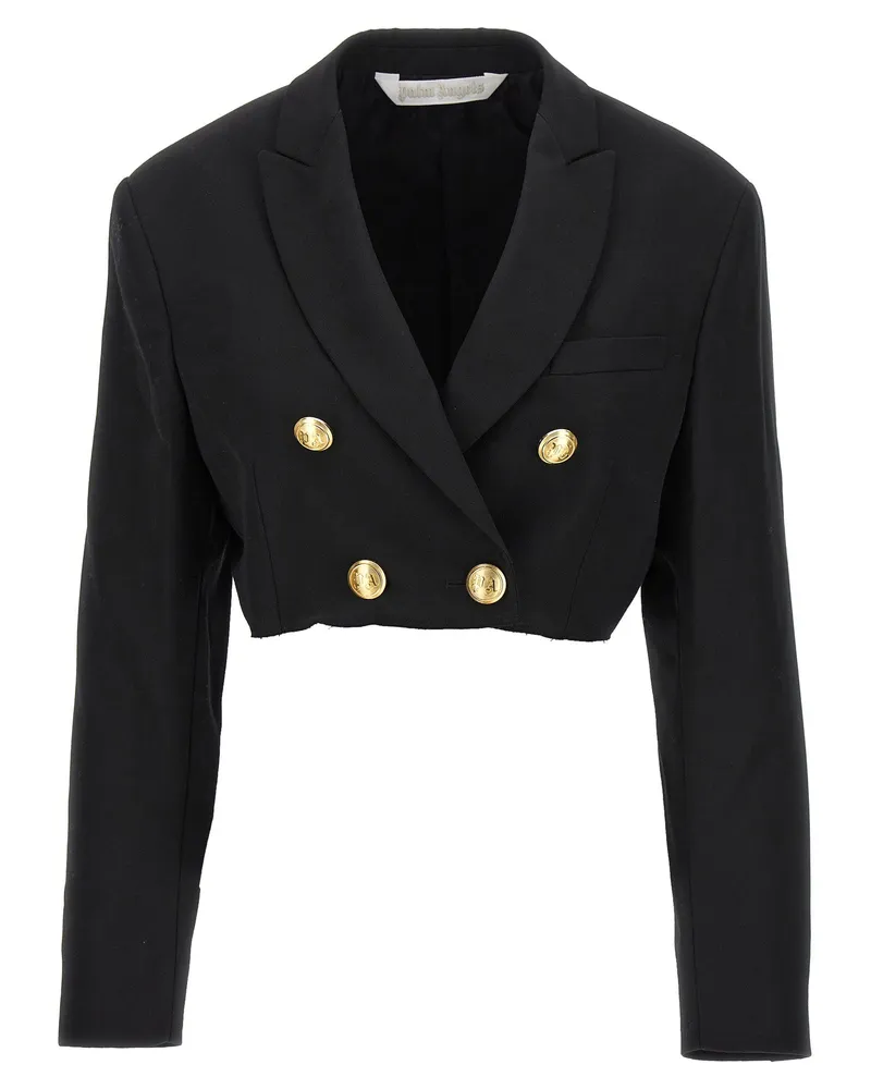 Palm Angels Double-Breasted Wool Blend Blazer — Black Black
