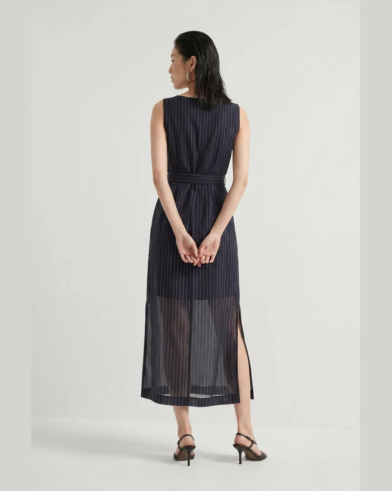 Brunello Cucinelli Pinstripe Wrap Dress — Navy Navy