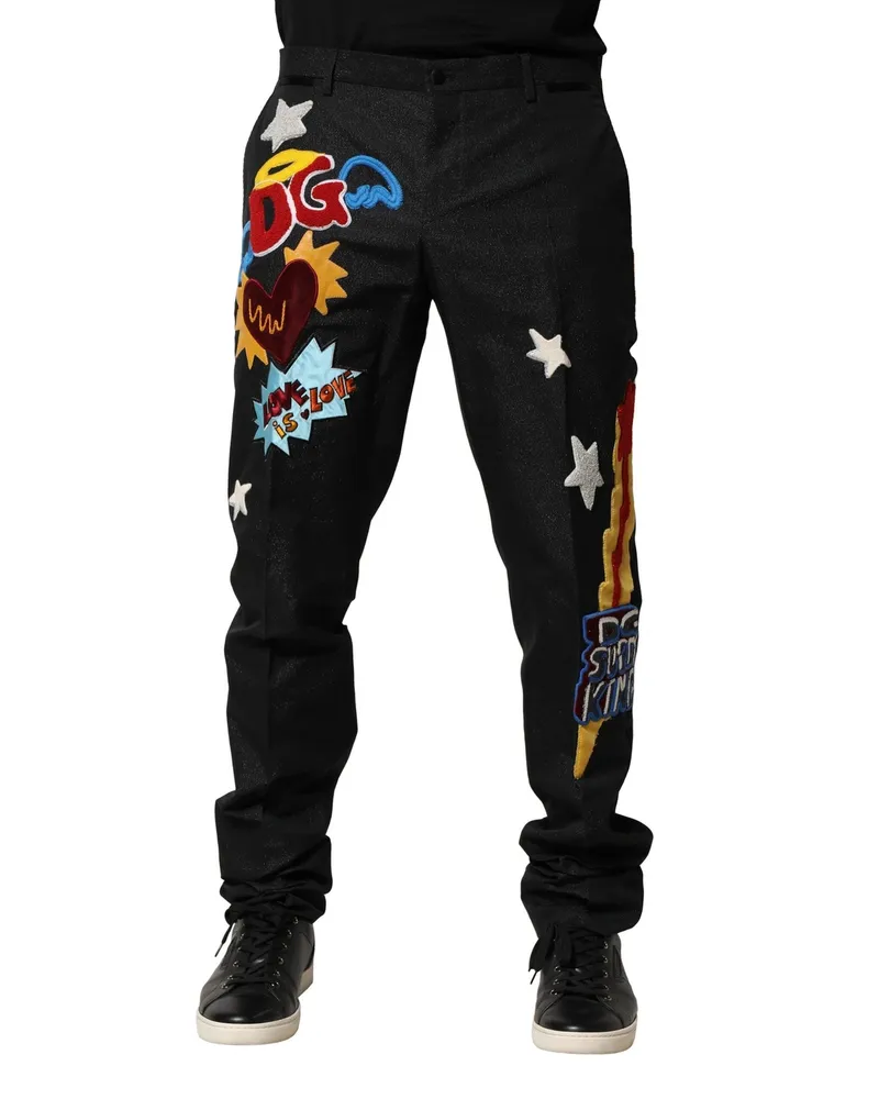 Dolce & Gabbana Black Graphic Embroidery Men Pants Black
