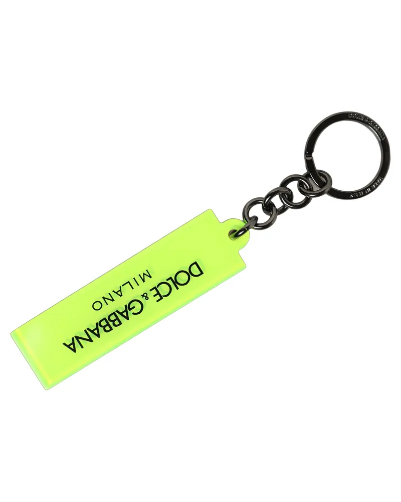 Dolce & Gabbana Women's Neon Green Logo Print Charm Metal Keychain Keyring Rubber Accessory Green
