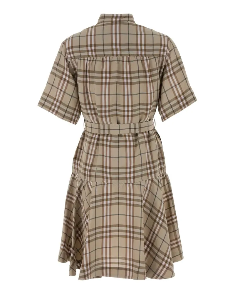 Burberry Viscose Blend Check Dress — Beige Beige
