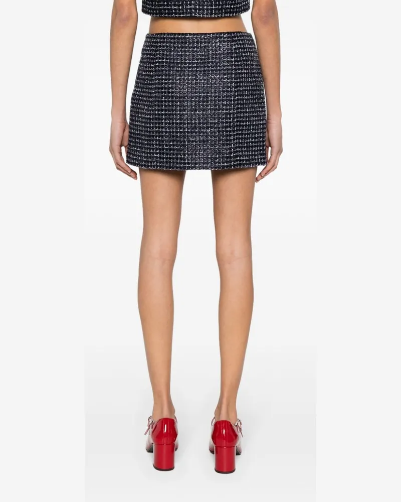 Alessandra Rich Sequin Checked Tweed Skirt — Navy Navy