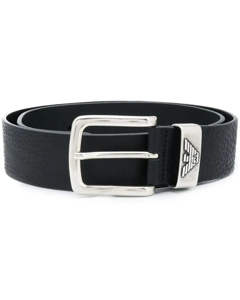 Emporio Armani Logo Plaque Leather Belt — Black Black