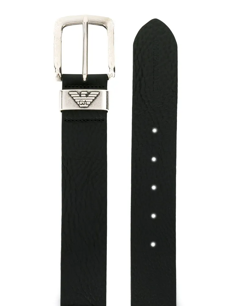 Emporio Armani Logo Plaque Leather Belt — Black Black