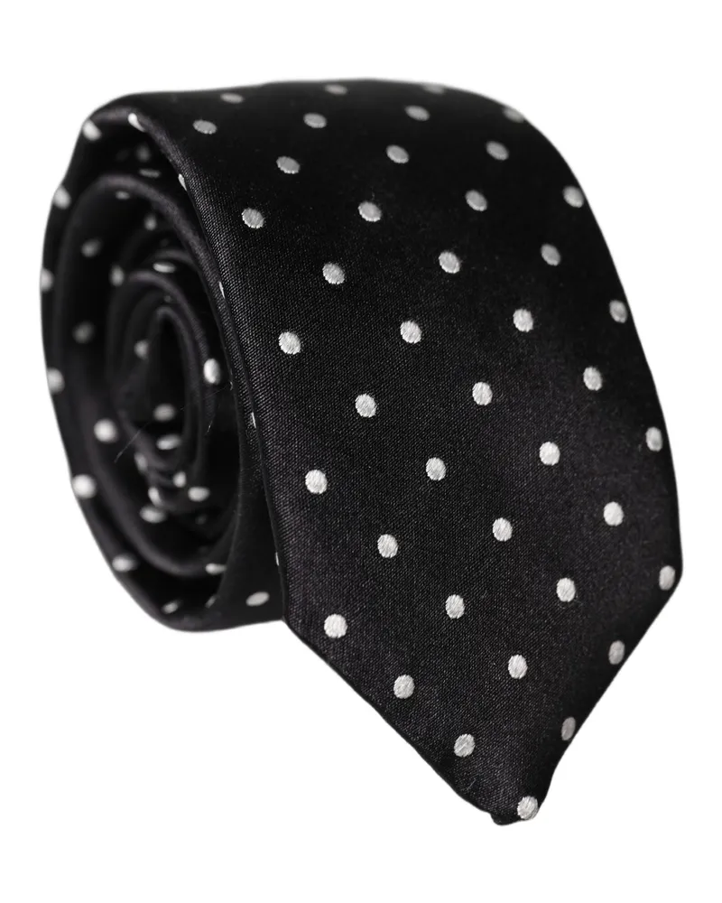Dolce & Gabbana Black White Polka Dots Silk Adjustable Men Necktie Tie Black