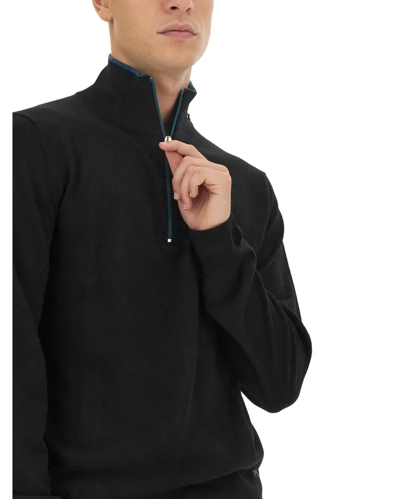 Paul Smith Logo-Embroidered Merino Wool Sweater — Black Black