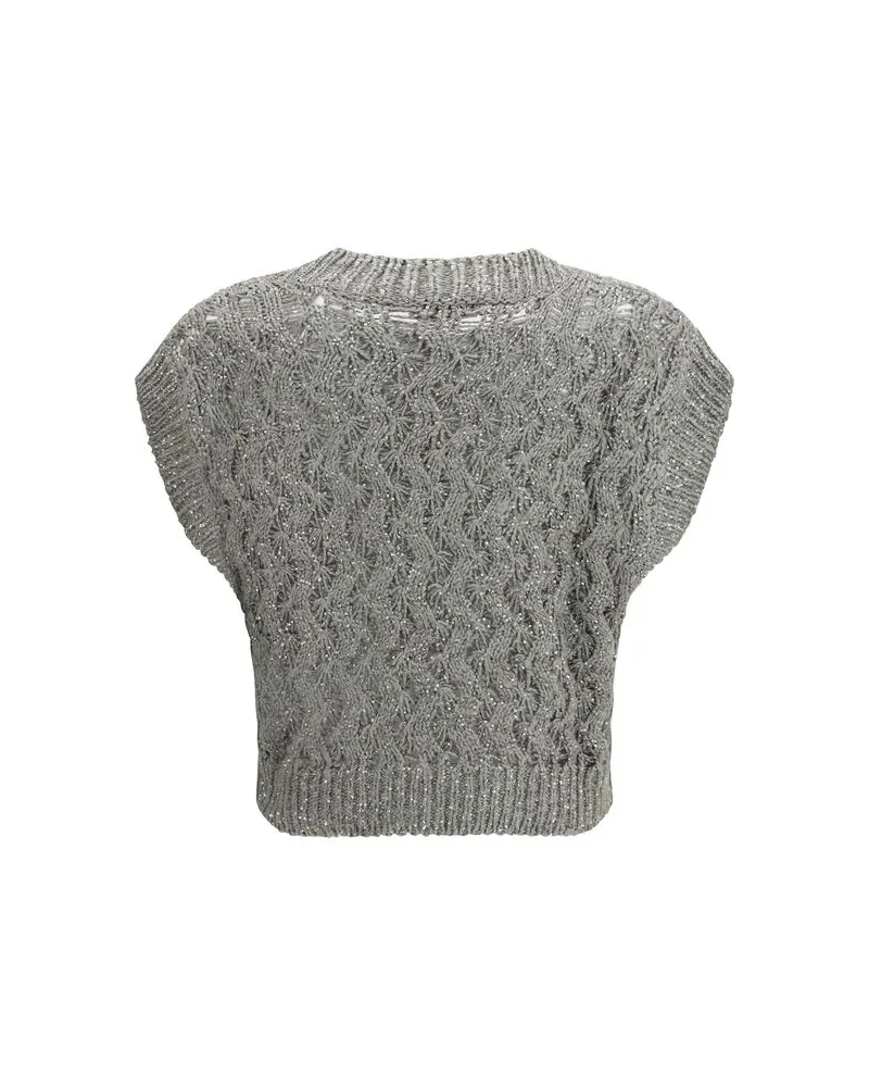 Brunello Cucinelli Women's Bicolor Silk Sweatshirt Clothing Gray