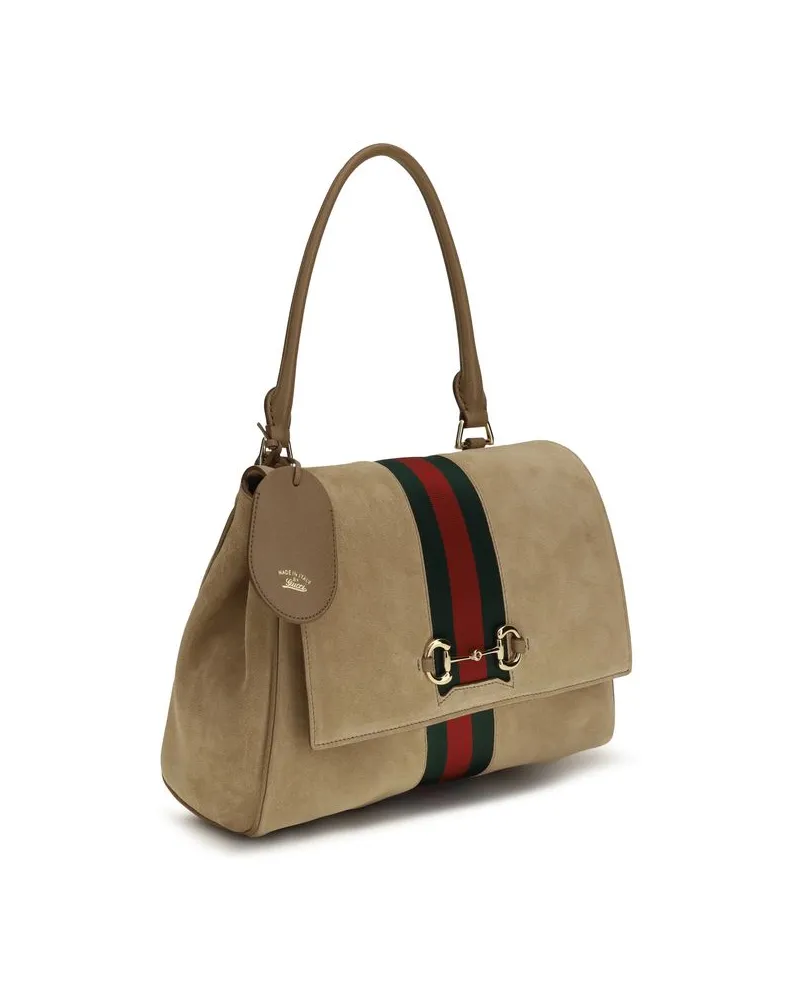 Gucci Women's Beige Calf Leather Bos Taurus Handbag Bag Beige