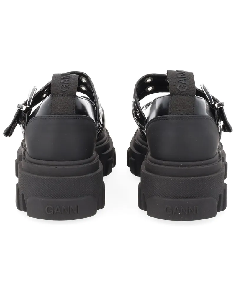 Ganni Logo Buckle Ballerina Flat — Black Black