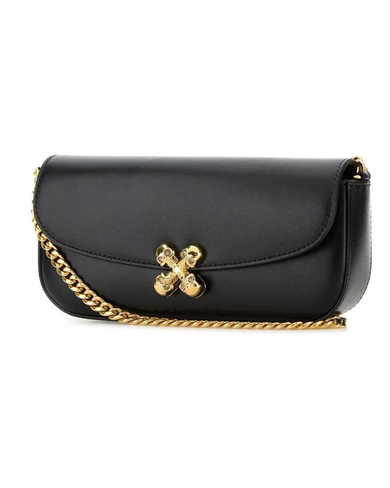 Alexander McQueen Women's Black Healthier Small Skull Flower Crossbody Bag Blackgold Borse A Tracolla Black