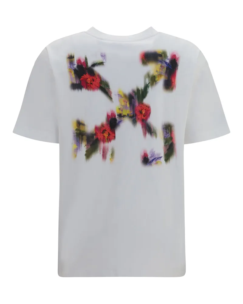 OFF-WHITE Women's Arrow Flower T-Shirt White Hawthorn Rose Cotton T-Shirts And Polos White